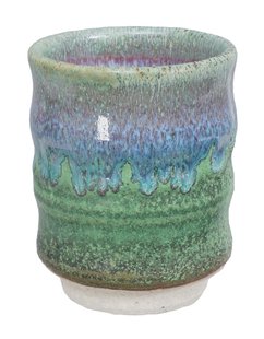 Handgemaakte Keramieken Kop - Groene en Blauw-Paarse Tinten - 7 x 9 cm