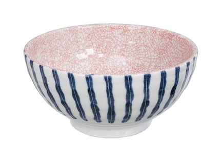 Keramische Serveerschaal - Blauw/Rode Kom - 1000ml - 18.5x9cm