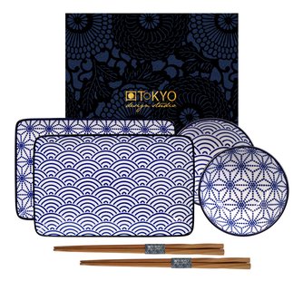 Sushi bordenset Nippon Blue - Tokyo Design Studio - Golven/Ster - 21 x 13.5 & 9.5 x 3cm