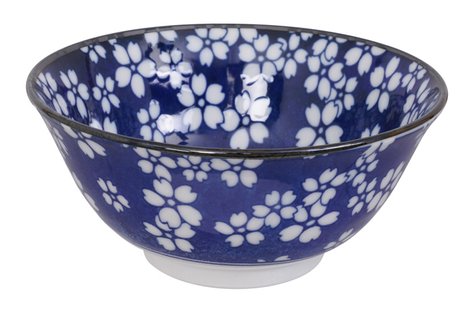 Blauw-witte keramische kom - Japanse stijl - 500ml - 15 x 6,8cm