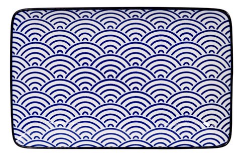 Rechthoekig Bord - Tokyo Design Studio - Nippon Blue - Golven - 21 x 13.5cm