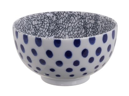 Keramische Kom - Mixed Bowls - Wit met Donkerblauwe Stippen - 500ml - 13.2 x 7.4cm