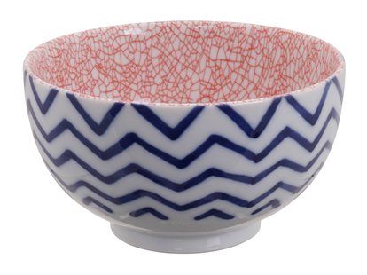 Keramische Kom 500ml - Blauw/Rode Mixed Bowls - 13.2 x 7.4cm