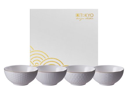 Porseleinen kommen set - Tokyo Design Studio Nippon White - 4-delig 550ml - 15x7cm
