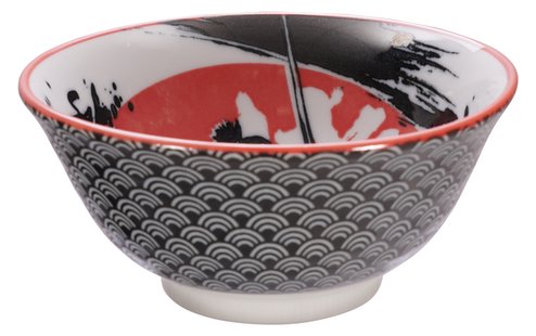 Zwart/Rode Samurai Kom - Mixed Bowls - 500ml - 14,8 x 7cm