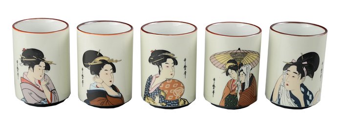 Japanse porseleinen theekopjes - Wit - Utamaro Cup Set - 5-delig - 300ml - 7.5 x 10cm