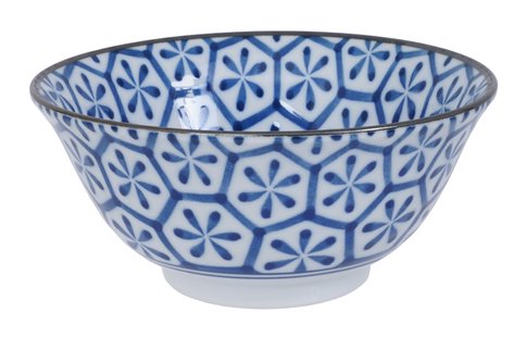 Blauw-Witte Keramische Kom - Japans Ontwerp - 450ml - 15 x 6.8 cm