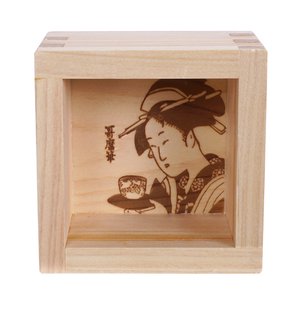 Houten Sake Kop Utamaro - Masu - 8 x 8 x 5cm