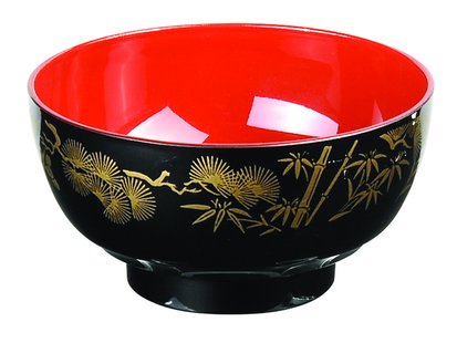 Lakwerk Kom - Zwart/Rood met Gouden Motieven - 11.5 x 6.5 cm