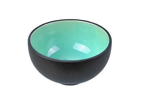 Glazen Kom Glassy Turquoise - Zwart/Turquoise - 11.5 x 6.5cm 350ml