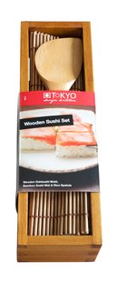 Houten Sushi Set met Spatel en Mat - Tokyo Design Studio - 26.5 x 6.5 x 7.8cm