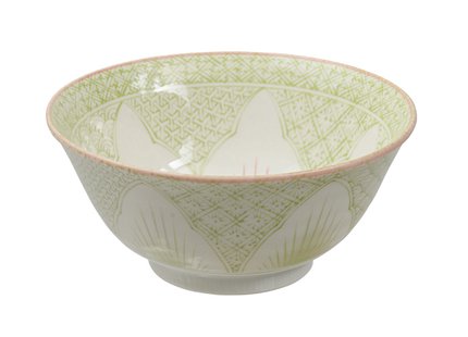 Keramische Kom met Groen Patroon - Mixed Bowls - 500ml - 15.5 x 7cm