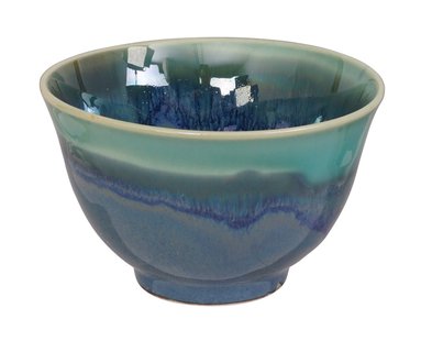 Handgemaakte Theekop - Blauw met Lichtgroene Bovenkant - 9 x 5.4cm
