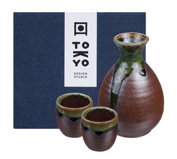 Japanse Sakeset Iga Oribe - Set van 3 - Groen en Bruin