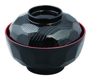 Zwart/Rode Kom met Deksel - Lacquerware - 12 x 9.5cm