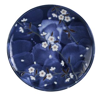 Blauw/Witte Bord met kers figuur - Blue Sakura - 25.5cm