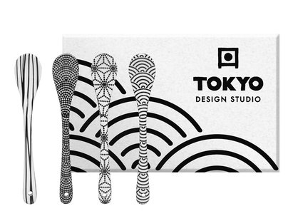 Lepelset zwart-wit design - Tokyo Design Studio Nippon Black - 13 x 2 cm - 4 stuks