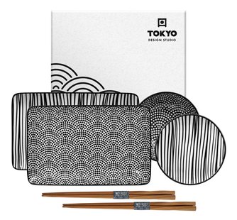 Sushi borden set met eetstokjes - Tokyo Design Studio - Nippon Black - 21 x 13.5 & 9.5 x 3cm