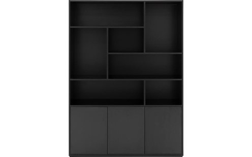 Goossens Basic Buffetkast Madrid, 3 dichte deuren 7 open vakken, zwart melamine, 139 x 191 x 45 cm, elegant chic