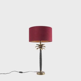 QAZQA Art Deco tafellamp brons met velours rode kap 35 cm - Areka