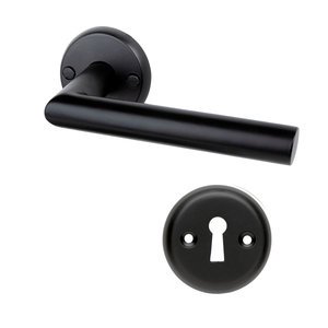 Mooi Deurbeslag Deurklink Esferia mat zwart met ronde sleutelrozetten Rosa