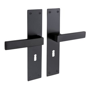 Mooi Deurbeslag Deurklink Nova zwart met schild en sleutelgat 55 mm