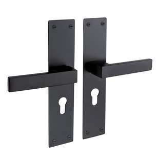 Mooi Deurbeslag Deurklink Nova zwart met schild en cilindergat 55 mm