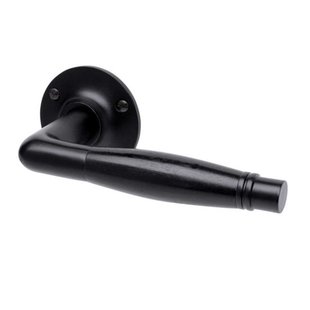 De Oude Deurklink Deurklink Deco geveerd mat zwart met ronde rozetten