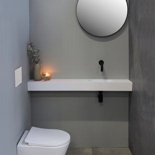 Fontein INK Nice Day Ink Fonteinplateau Polystone 120x20x10 Ovale Kom Links Zonder Kraangat Mat Wit