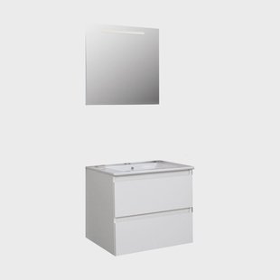 Badkamermeubel BWS Pepper Wastafel Porselein Incl Spiegel Met LED Verlichting En Kraangat 60x55x46 cm Wit