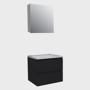 Badkamermeubel BWS Pepper Wastafel Acryl Incl Spiegelkast Zonder Kraangat 60x55x46 cm Mat Zwart