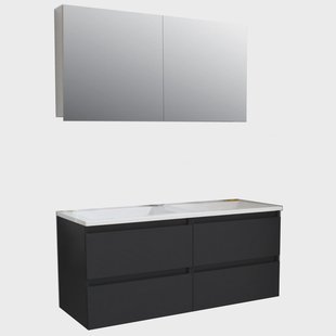 Badkamermeubel BWS Pepper Wastafel Acryl Incl Spiegelkast 2 Deurs Zonder Krg 120x55x46 cm Mat Zwart