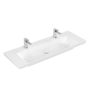 Wastafel Villeroy & Boch Subway 3.0 Met CeramicPlus 2 Kraangaten Zonder Overloop 130x47x16.5 cm Wit Alpin