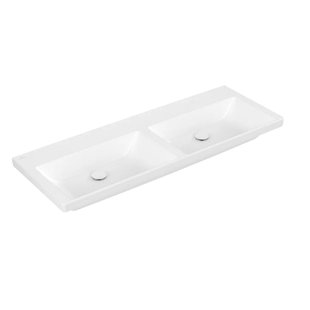 Wastafel Villeroy & Boch Subway 3.0 Dubbele wasbak Met CerampicPlus Zonder Kraangat Zonder Overloop 130x47x16.5 cm Stone White
