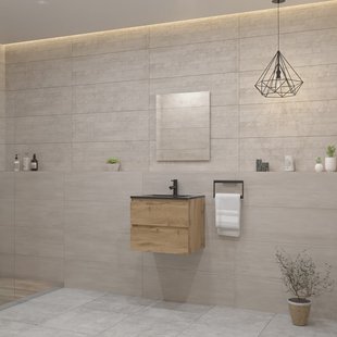 ACTIE BWS Badmeubel | Paris | Dakota Oak 60 cm | Mat Zwart Wastafel | 1 Kraangat