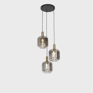 QAZQA Design hanglamp zwart met goud en smoke glas 3-lichts - Zuzanna