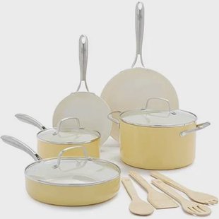 GreenLife Artizan 12-delige set met antiaanbaklaag, PFAS-vrij, geel