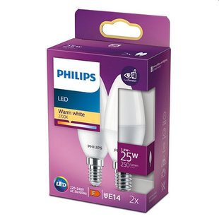 Philips led lamp E14 25W 250LM kaars mat 2 stuks Philips led lamp E14 25W 250LM kaars mat 2 stuks