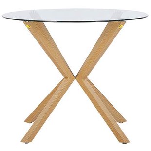 Beliani-ALTURA -Ronde eettafel-Lichte houtkleur-90 cm-Veiligheidsglas