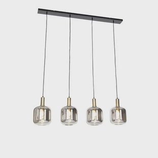 QAZQA Design hanglamp zwart met goud en smoke glas 4-lichts - Zuzanna