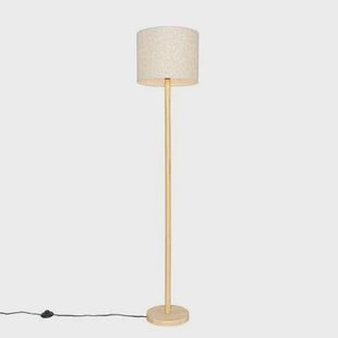 QAZQA Landelijke vloerlamp hout met linnen kap beige 32 cm - Mels