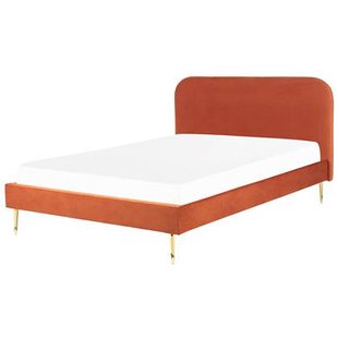 Beliani - FLAYAT - Tweepersoonsbed - Oranje - 180 x 200 cm - Fluweel Beliani - FLAYAT - Tweepersoonsbed - Oranje - 180 x 200 cm - Fluweel