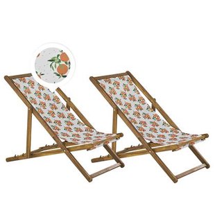 Beliani-ANZIO -Strandstoel set van 2-Lichthout|Sinaasappels-Polyester