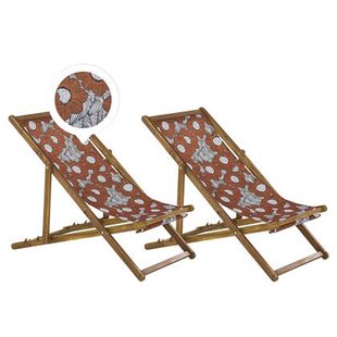 Beliani - ANZIO - Strandstoel set van 2 - Lichthout|Rood - Polyester
