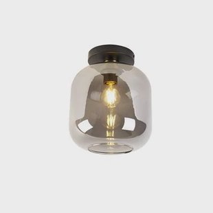 QAZQA Design plafondlamp zwart met goud en smoke glas - Zuzanna QAZQA Design plafondlamp zwart met goud en smoke glas - Zuzanna
