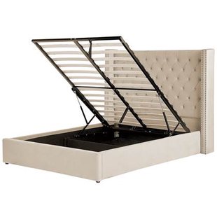 Beliani-LUBBON -Bed met opbergruimte-Beige-140 x 200 cm-Fluweel