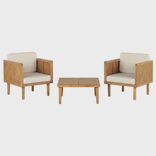 Beliani - BARATTI - Tuinstoel set van 2 met salontafel - Lichthout