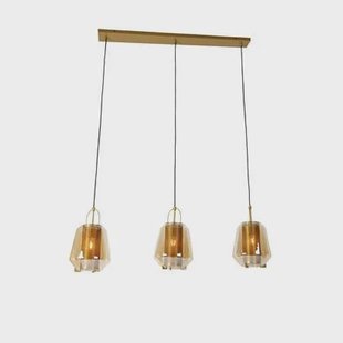 QAZQA Hanglamp goud met amber glas 23 cm langwerpig 3-lichts - Kevin