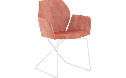 Goossens Excellent Eetkamerstoel Manzini roze velvet stof met armleuning, modern design
