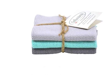 Solwang Design - vaatdoekjes - set van 3 - aqua/grijs